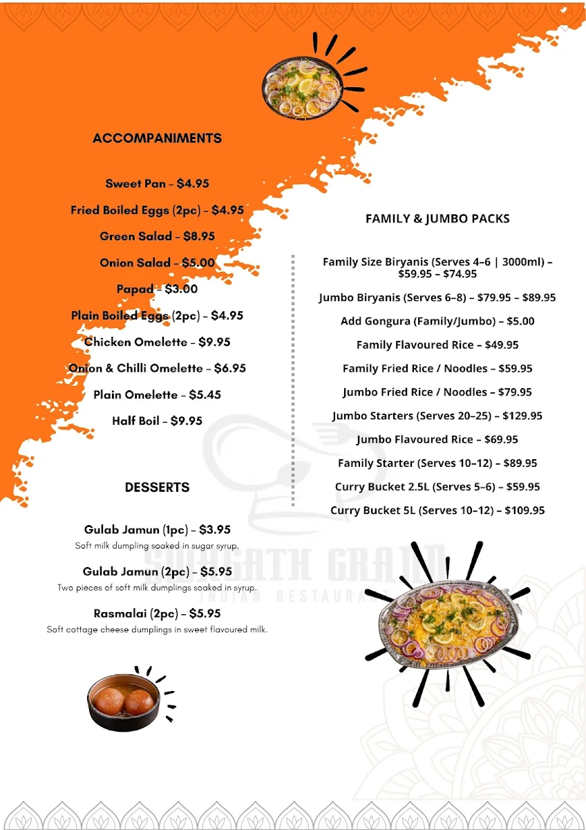 Menu, Swagath Grand Epping