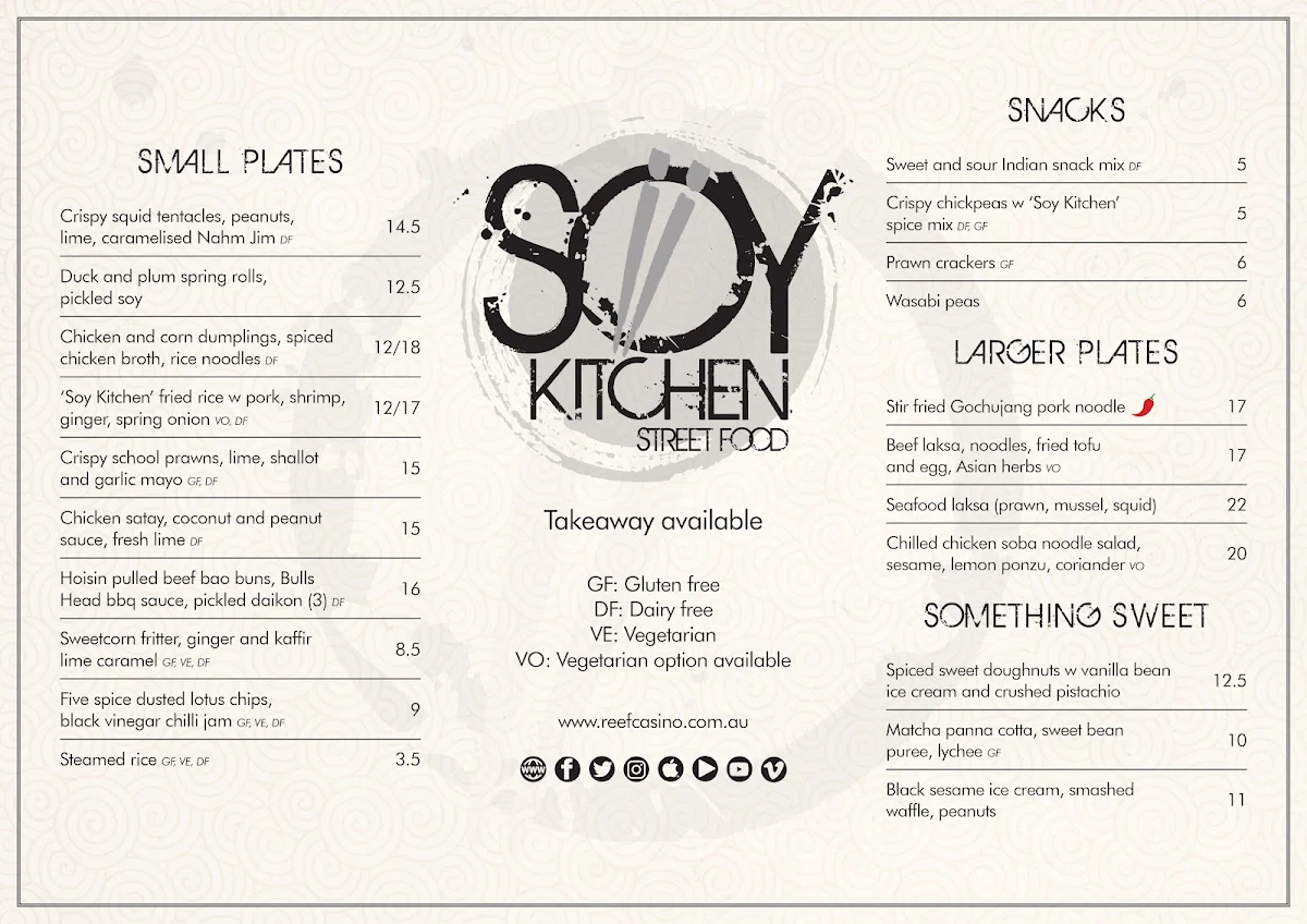 Menu, Soy Kitchen Street Food