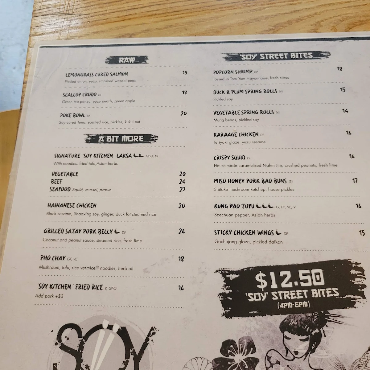 Menu, Soy Kitchen Street Food