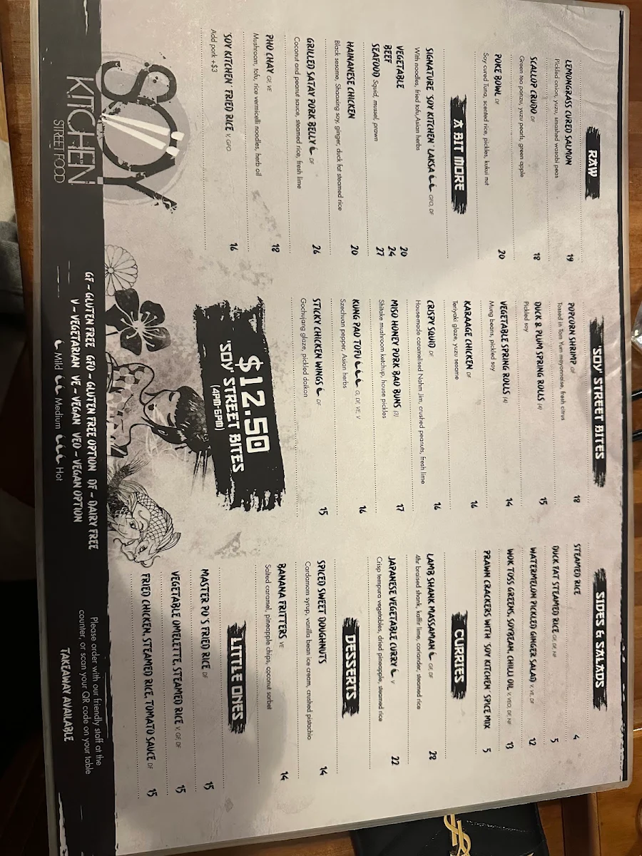 Menu, Soy Kitchen Street Food