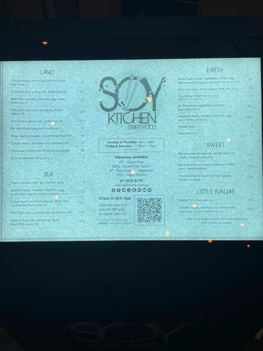 Menu, Soy Kitchen Street Food