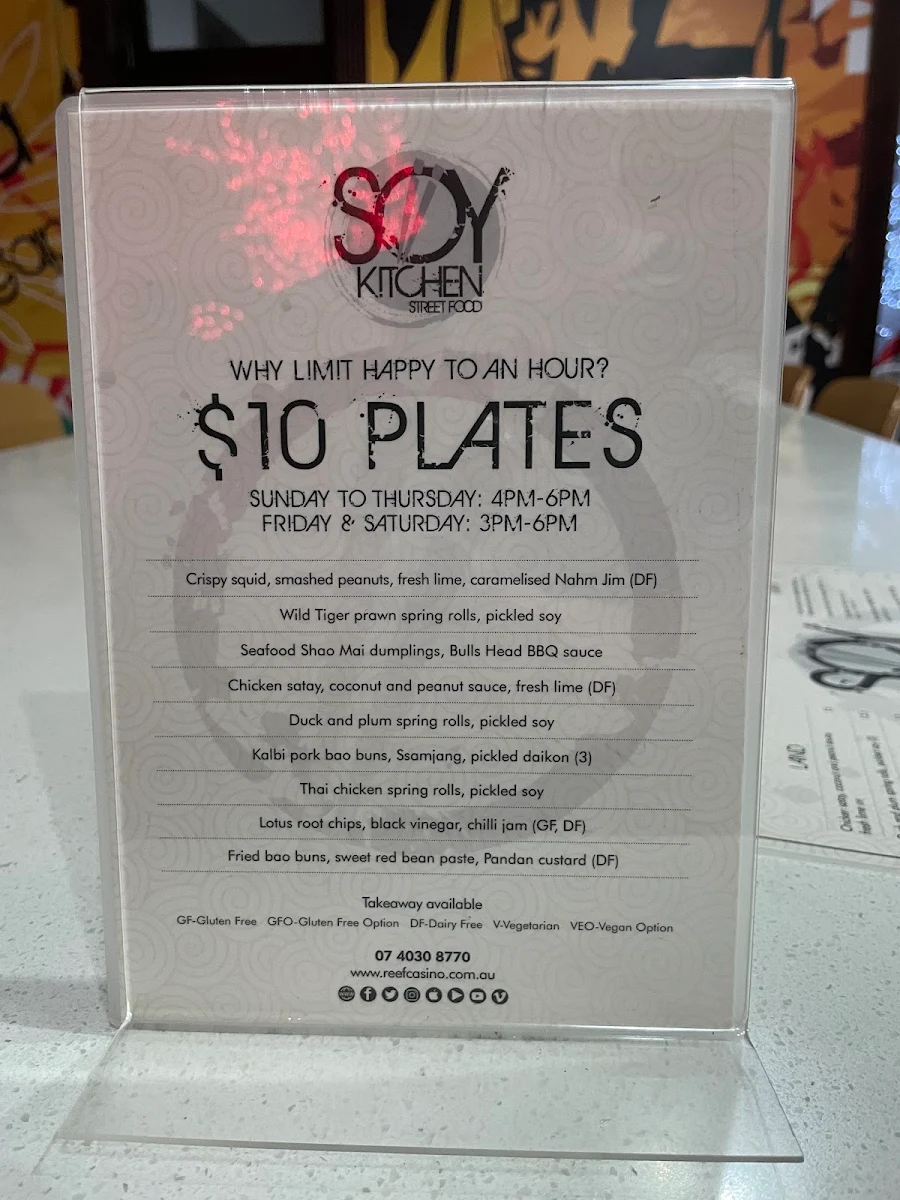 Menu, Soy Kitchen Street Food
