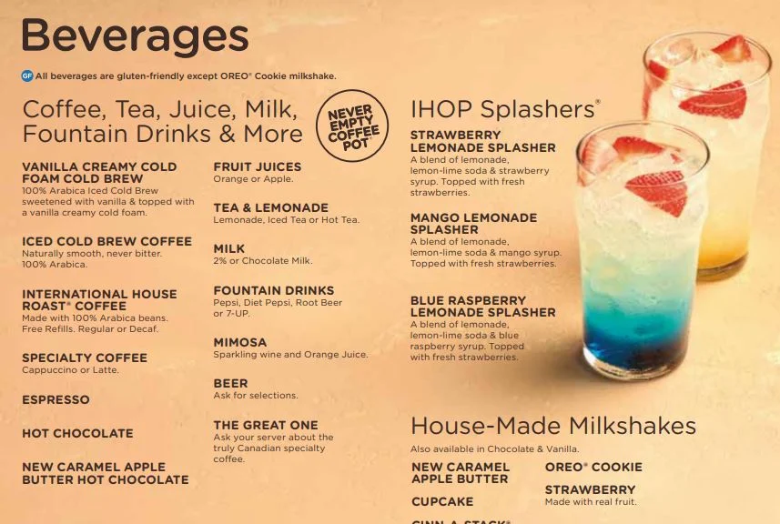 Menu, IHOP