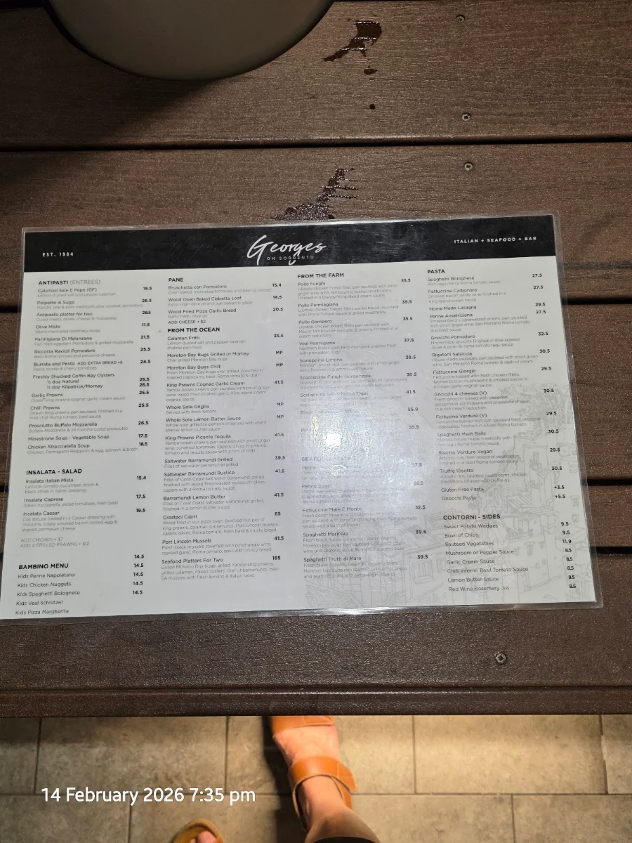 Menu, Georges On Sorrento