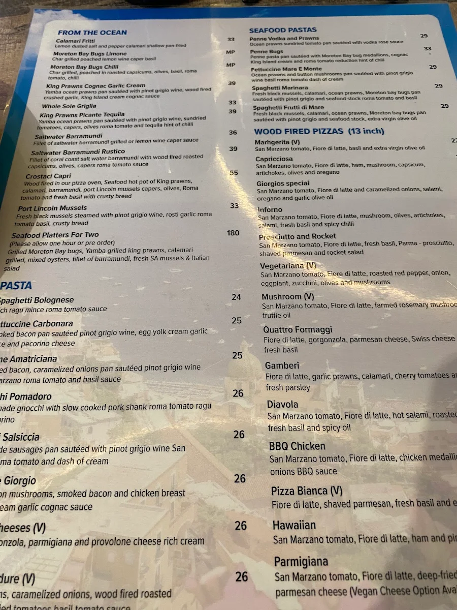 Menu, Georges On Sorrento