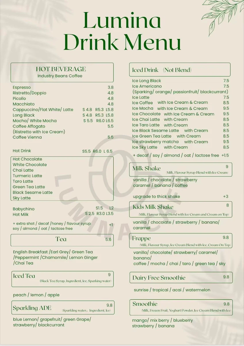 Menu, Lumina Cafe Castle towers