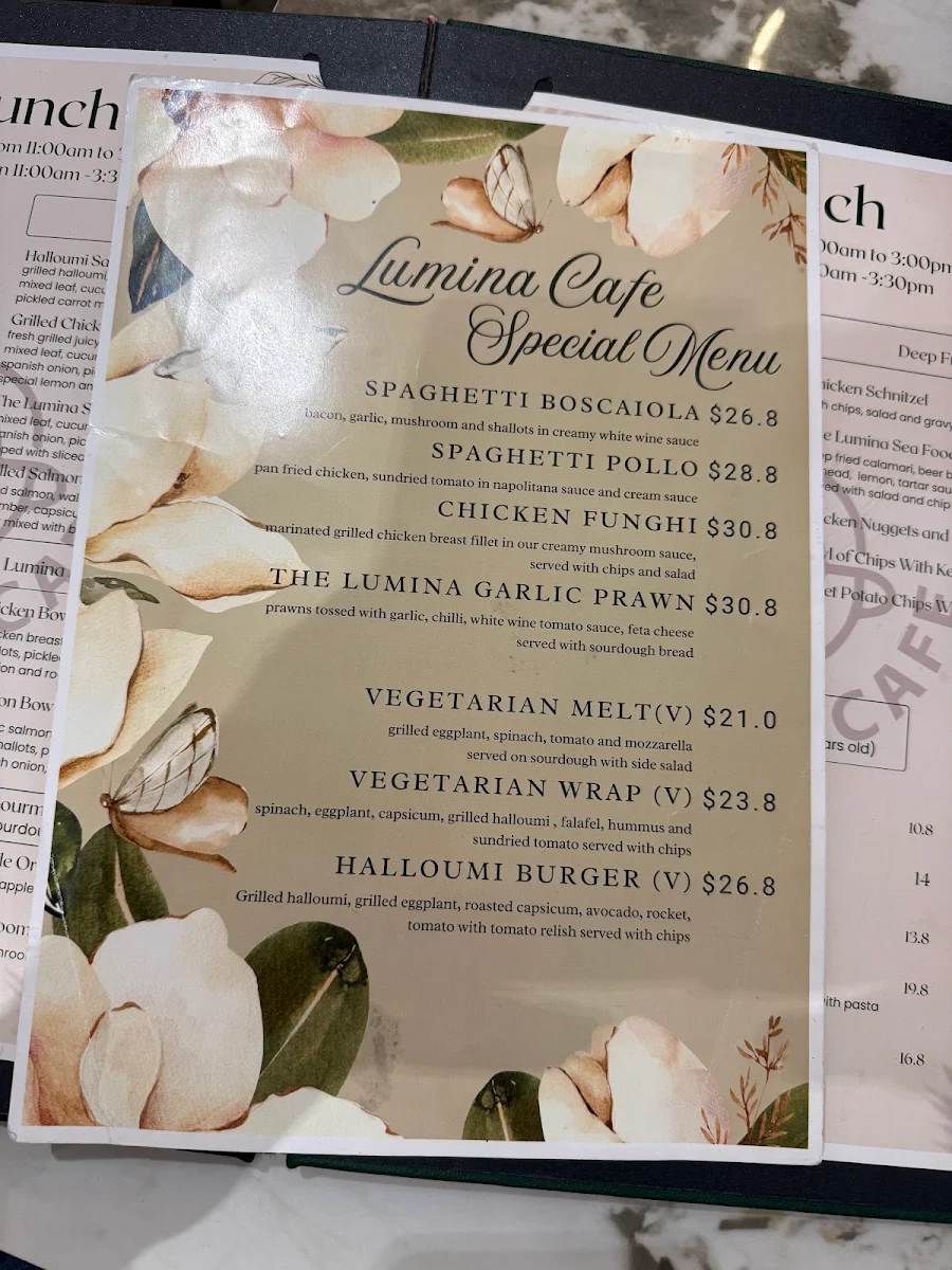 Menu, Lumina Cafe Castle towers