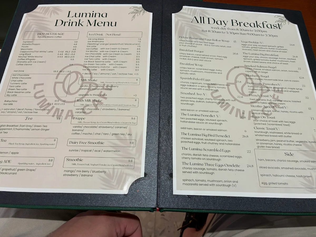 Menu, Lumina Cafe Castle towers