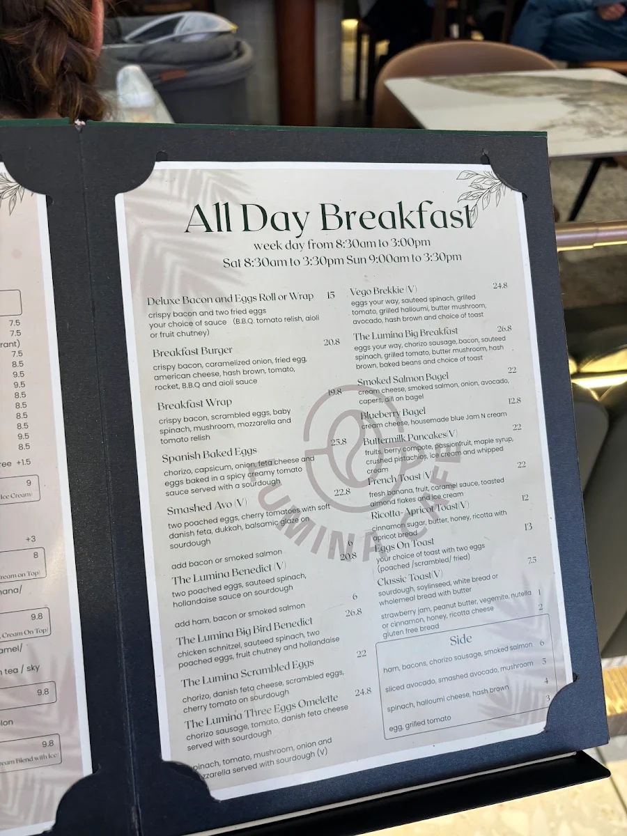 Menu, Lumina Cafe Castle towers