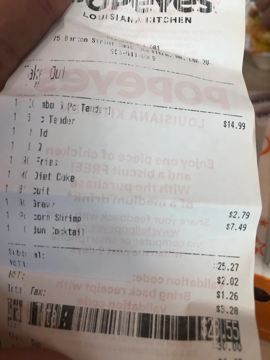 Menu, Popeyes Louisiana Kitchen