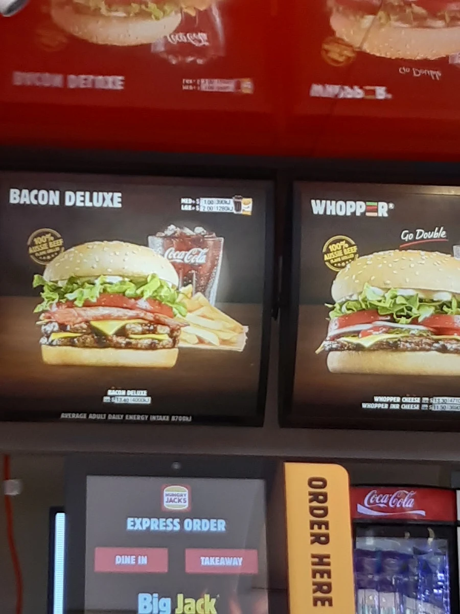 Menu, Hungry Jack's Burgers Nuriootpa