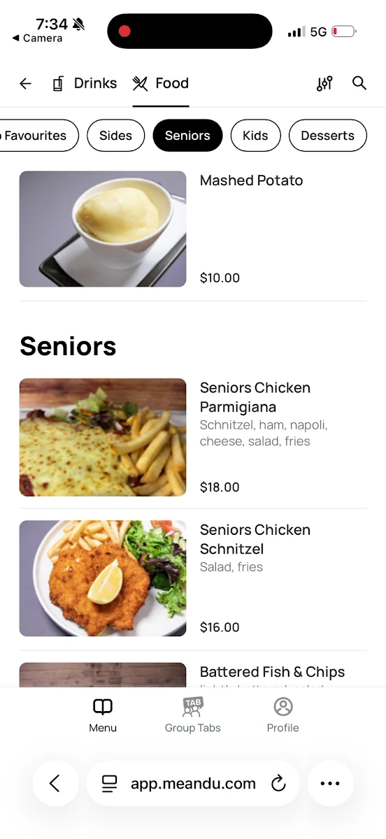 Menu, Eltham Hotel
