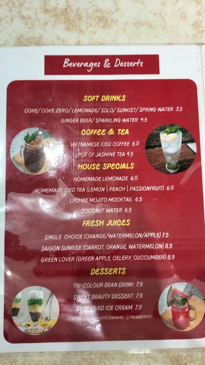 Menu, Pho Hien Vuong Pasteur