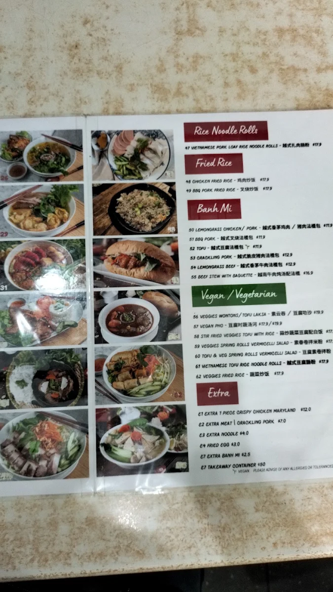Menu, Pho Hien Vuong Pasteur