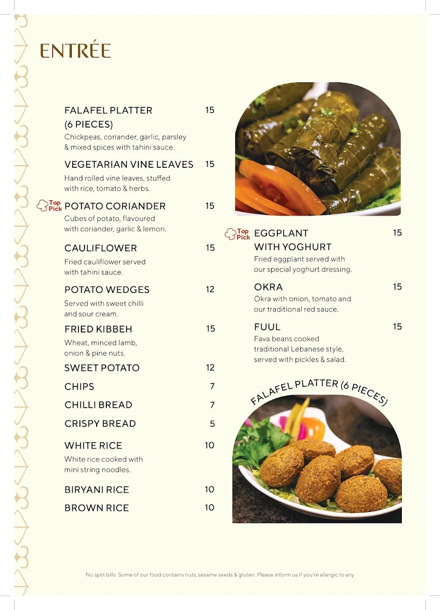 Menu, Little Lebanon Restaurant