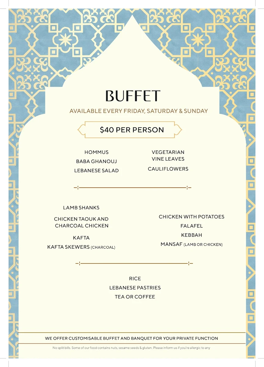 Menu, Little Lebanon Restaurant