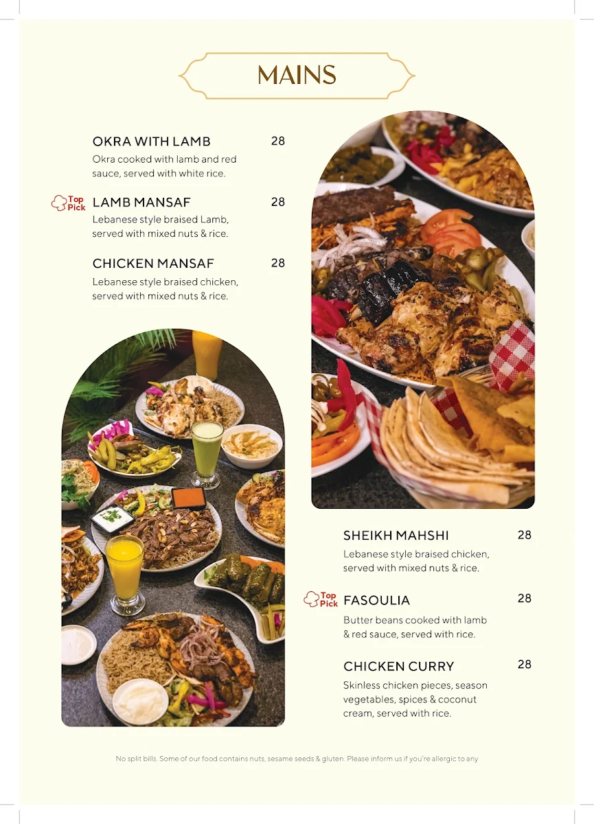 Menu, Little Lebanon Restaurant