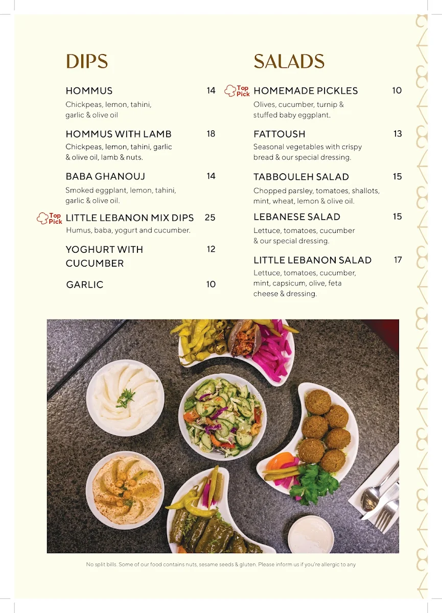 Menu, Little Lebanon Restaurant