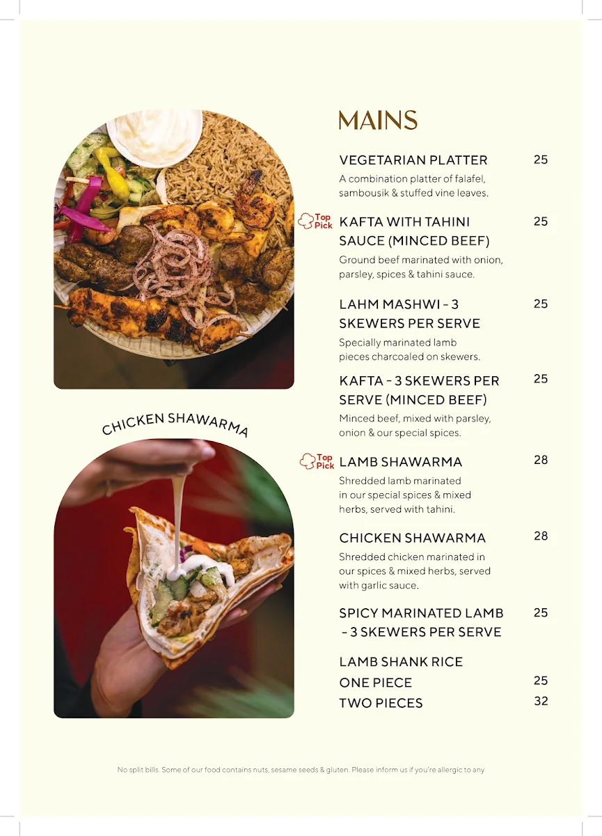 Menu, Little Lebanon Restaurant