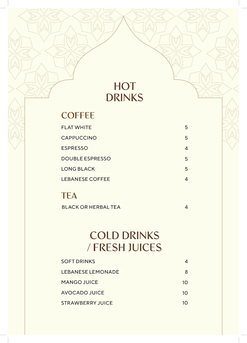 Menu, Little Lebanon Restaurant