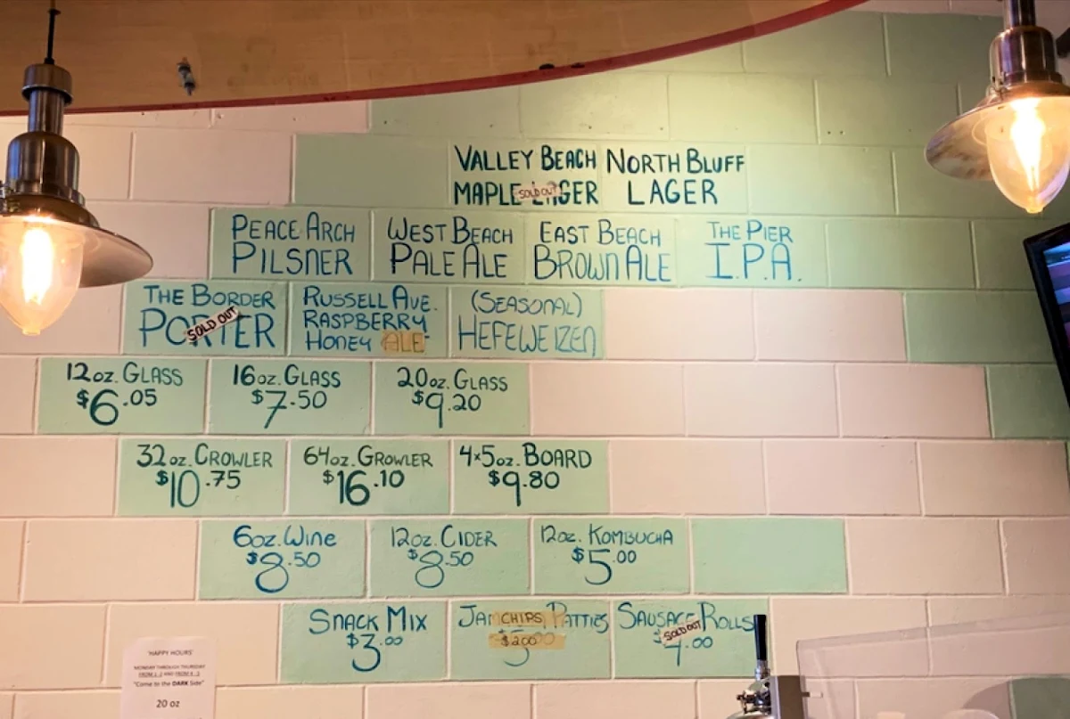 Menu, White Rock Beach Beer Company
