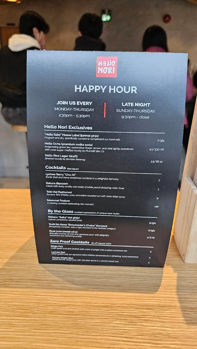 Menu, Hello Nori - Richmond