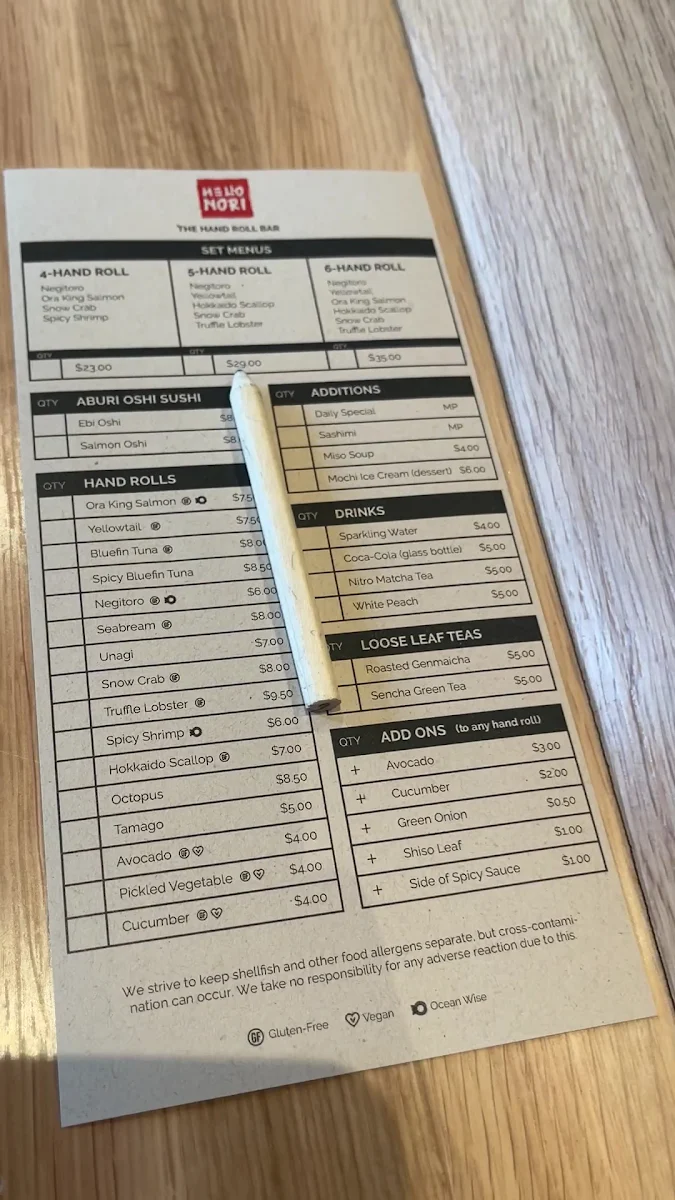 Menu, Hello Nori - Richmond