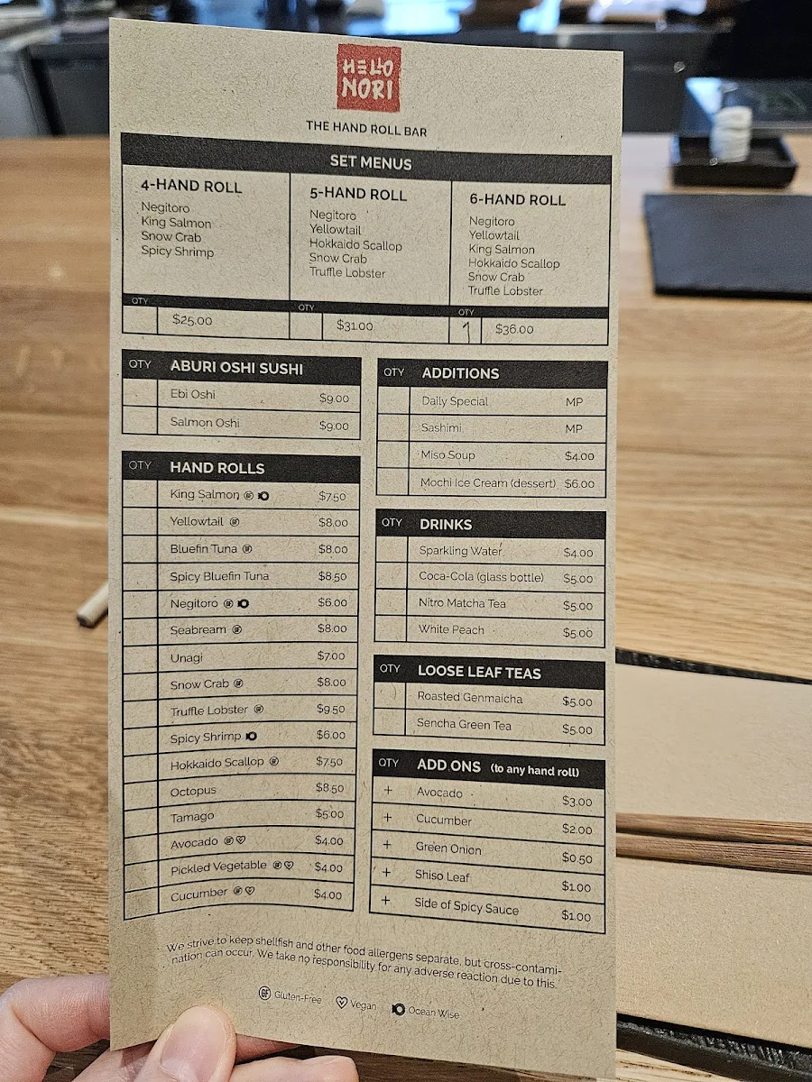 Menu, Hello Nori - Richmond