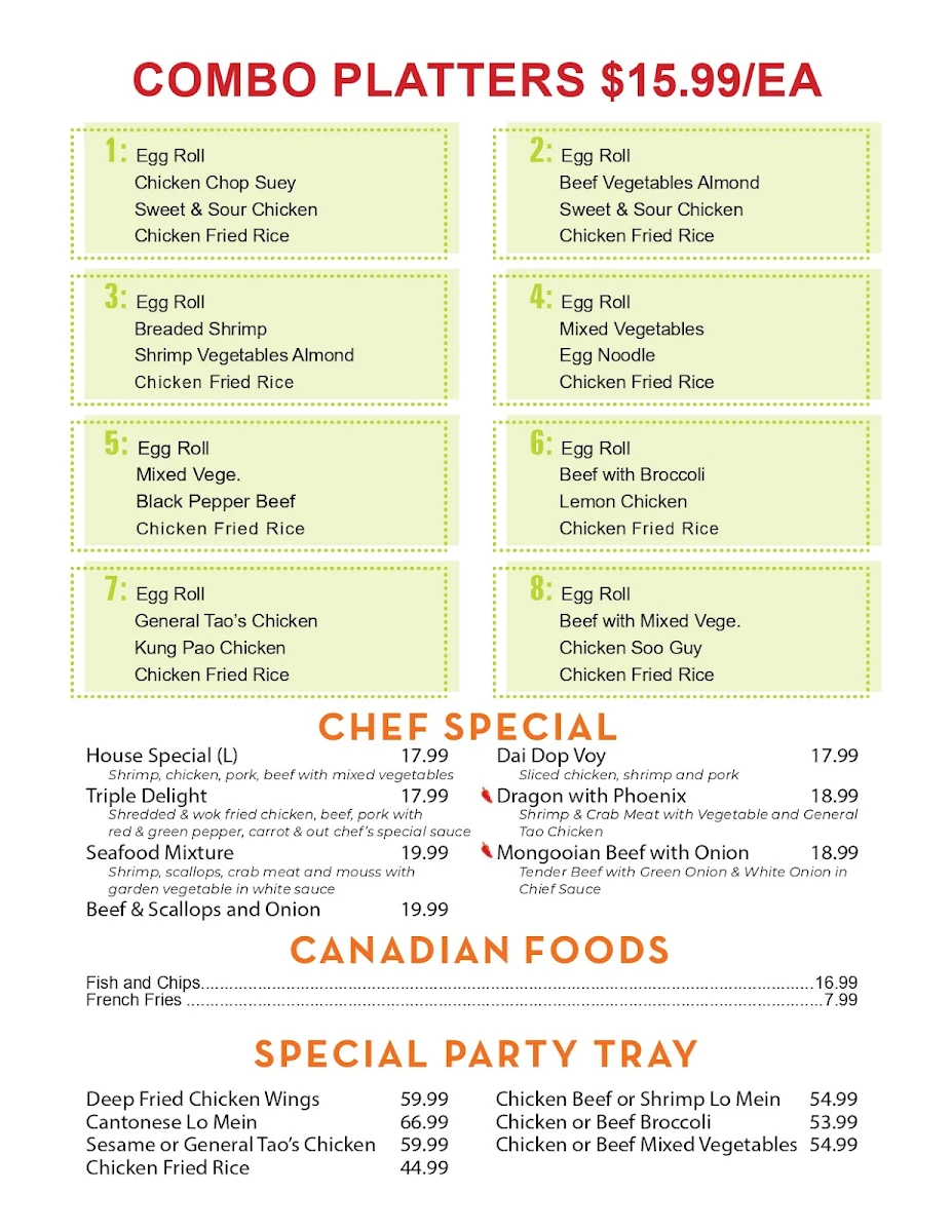 Menu, Lucky Kitchen Buffet