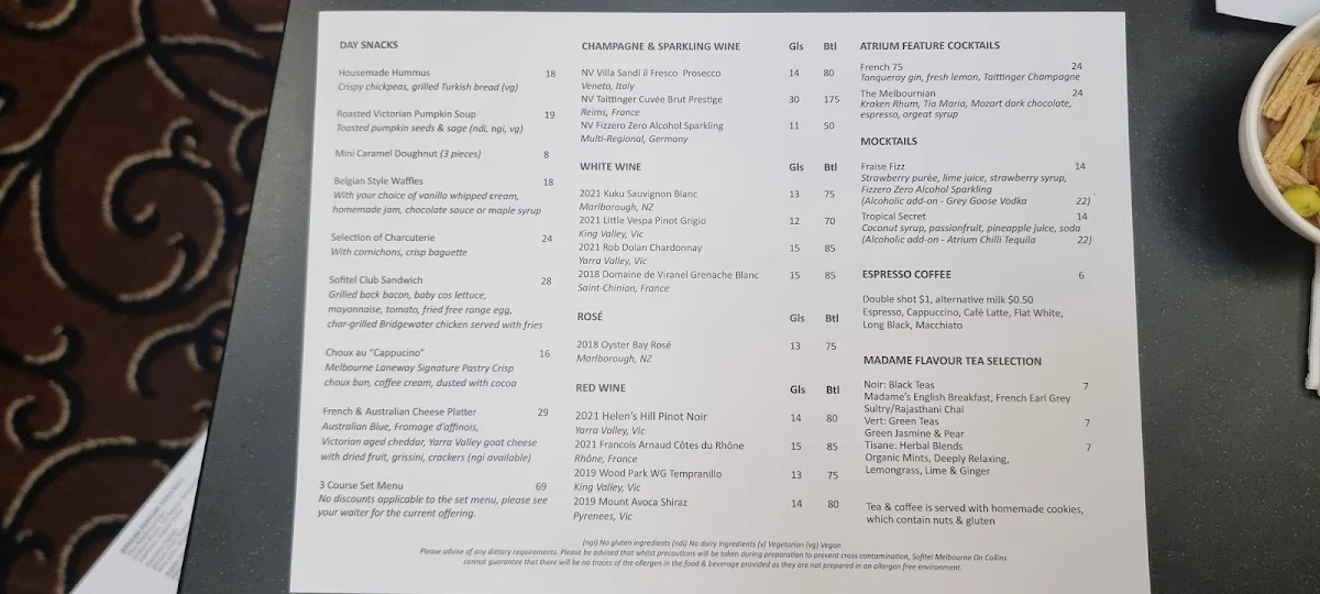 Menu, The Atrium on 35