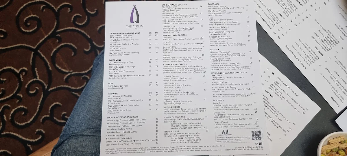 Menu, The Atrium on 35
