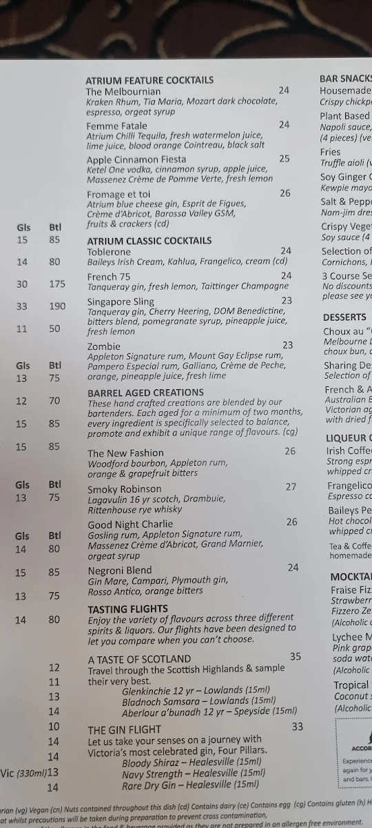 Menu, The Atrium on 35