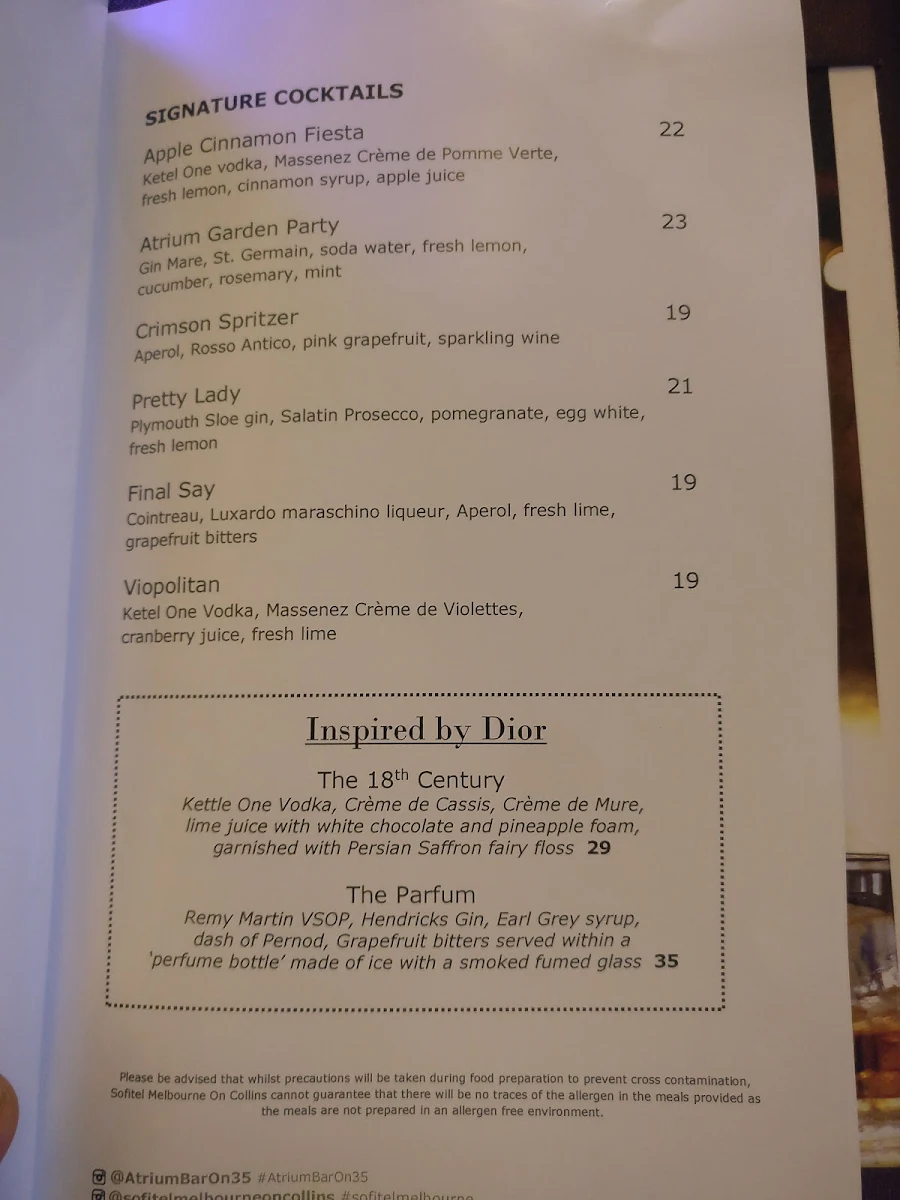Menu, The Atrium on 35