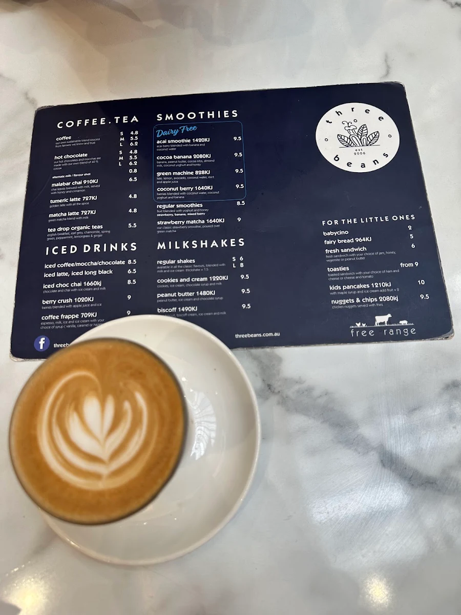 Menu, Three Beans Macquarie Centre