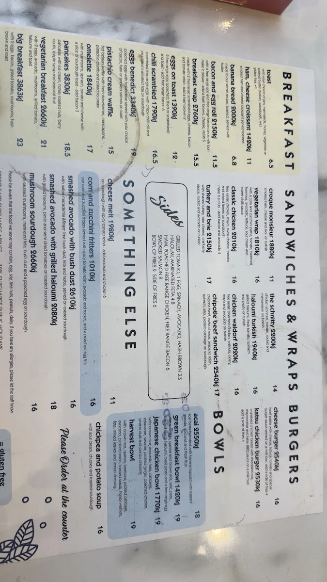 Menu, Three Beans Macquarie Centre