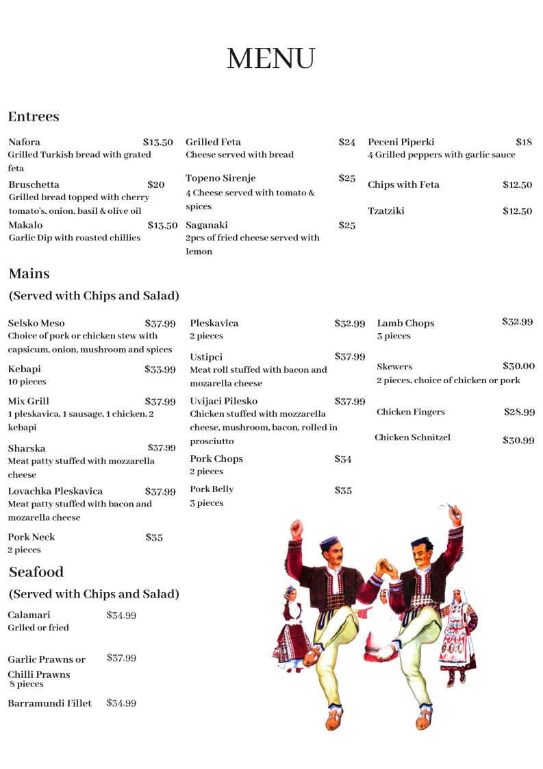 Menu, Macedonian Old House Restaurant