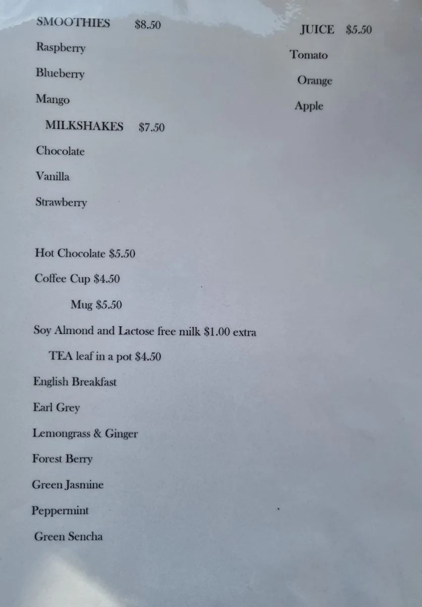 Menu, Cafe 56