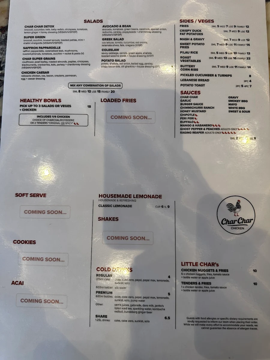 Menu, Char Char Chicken