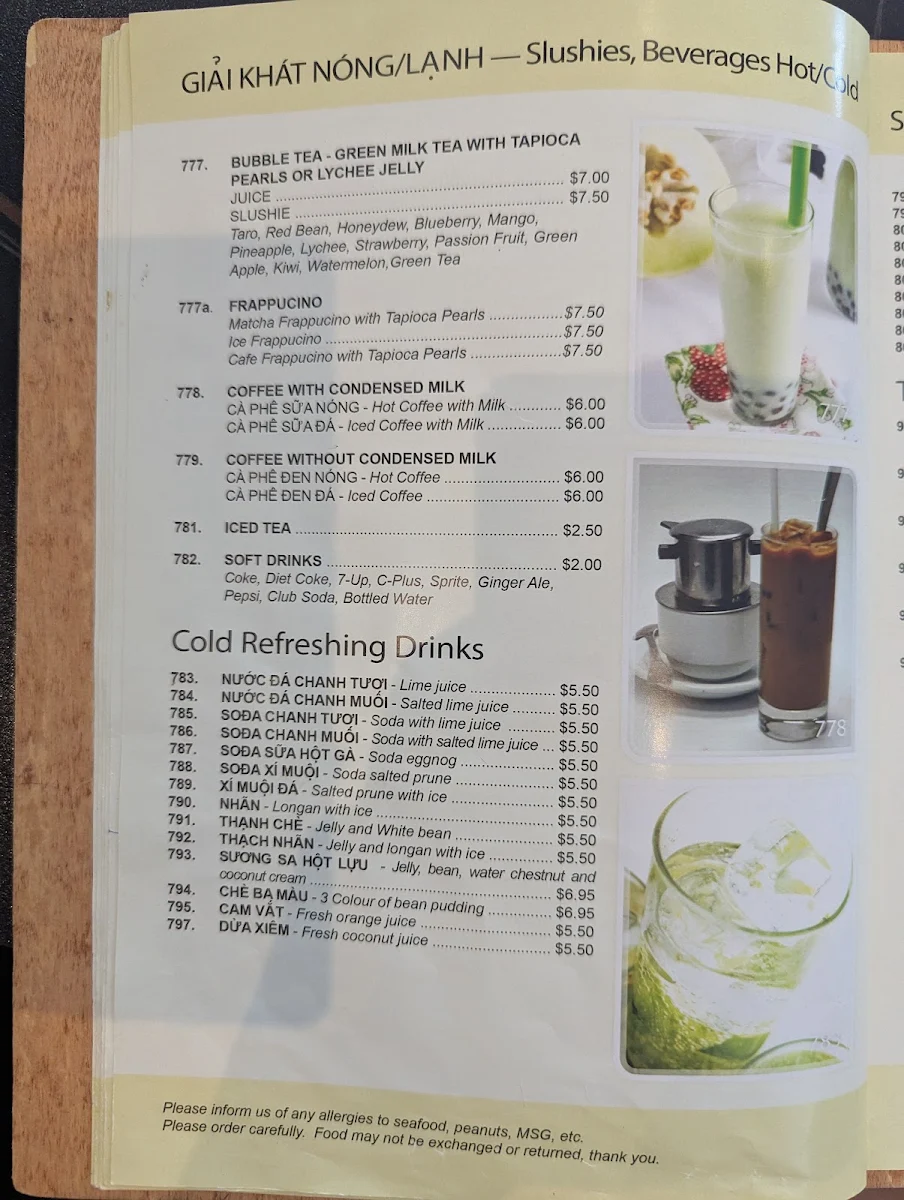 Menu, Pho Dui Bo