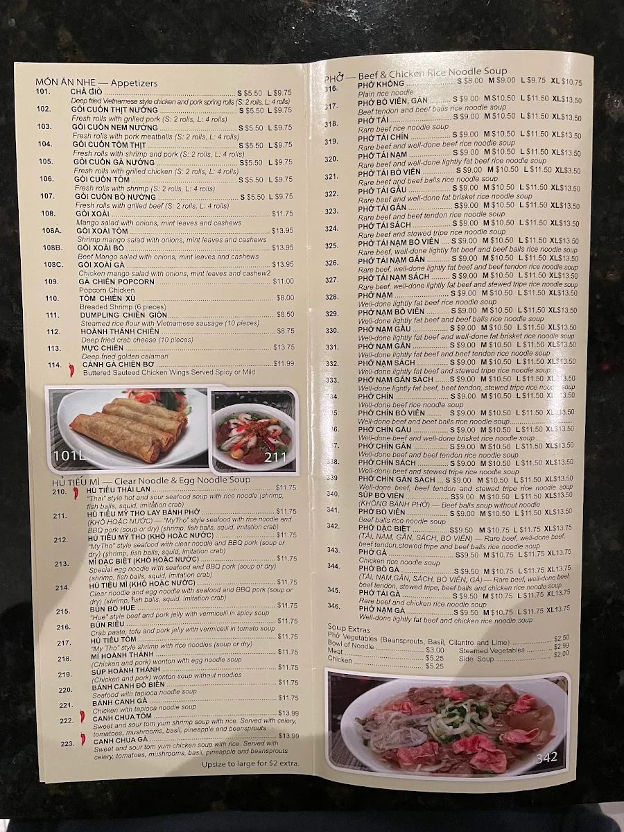 Menu, Pho Dui Bo