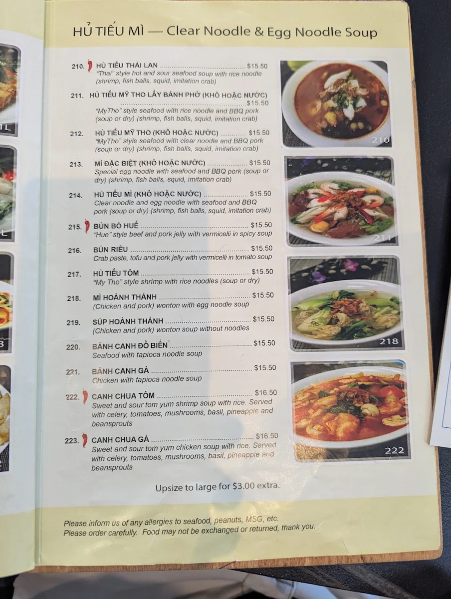 Menu, Pho Dui Bo