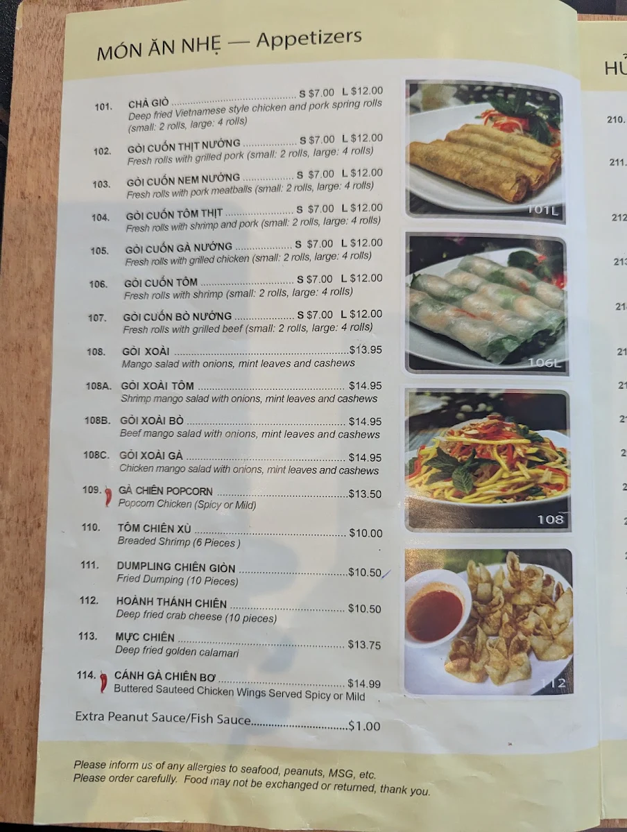 Menu, Pho Dui Bo
