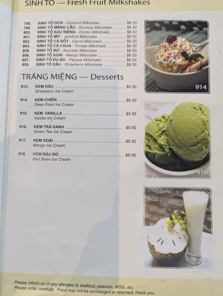 Menu, Pho Dui Bo