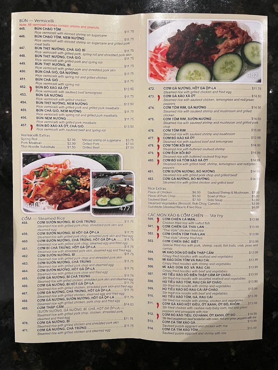 Menu, Pho Dui Bo