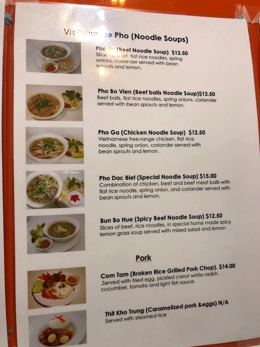Menu, Vietnamese Pho
