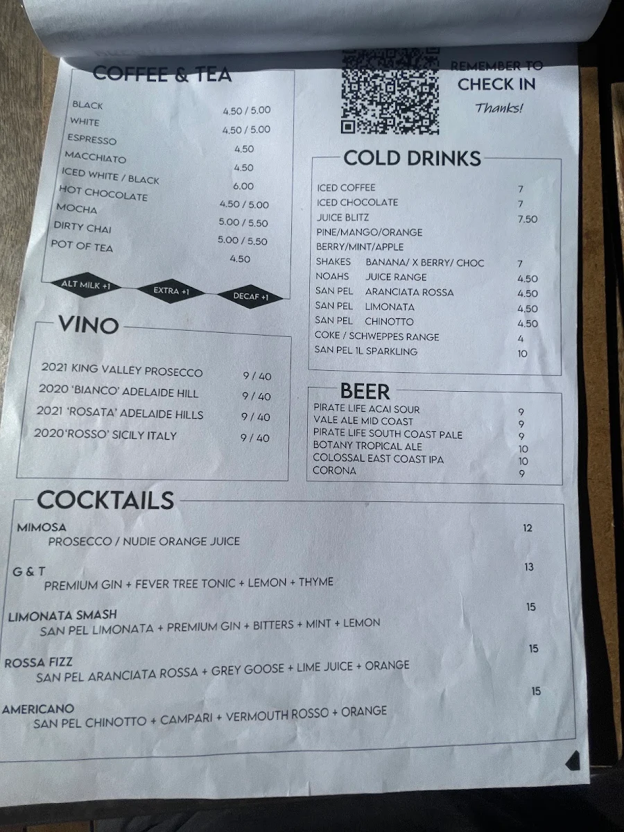 Menu, Archers' Table