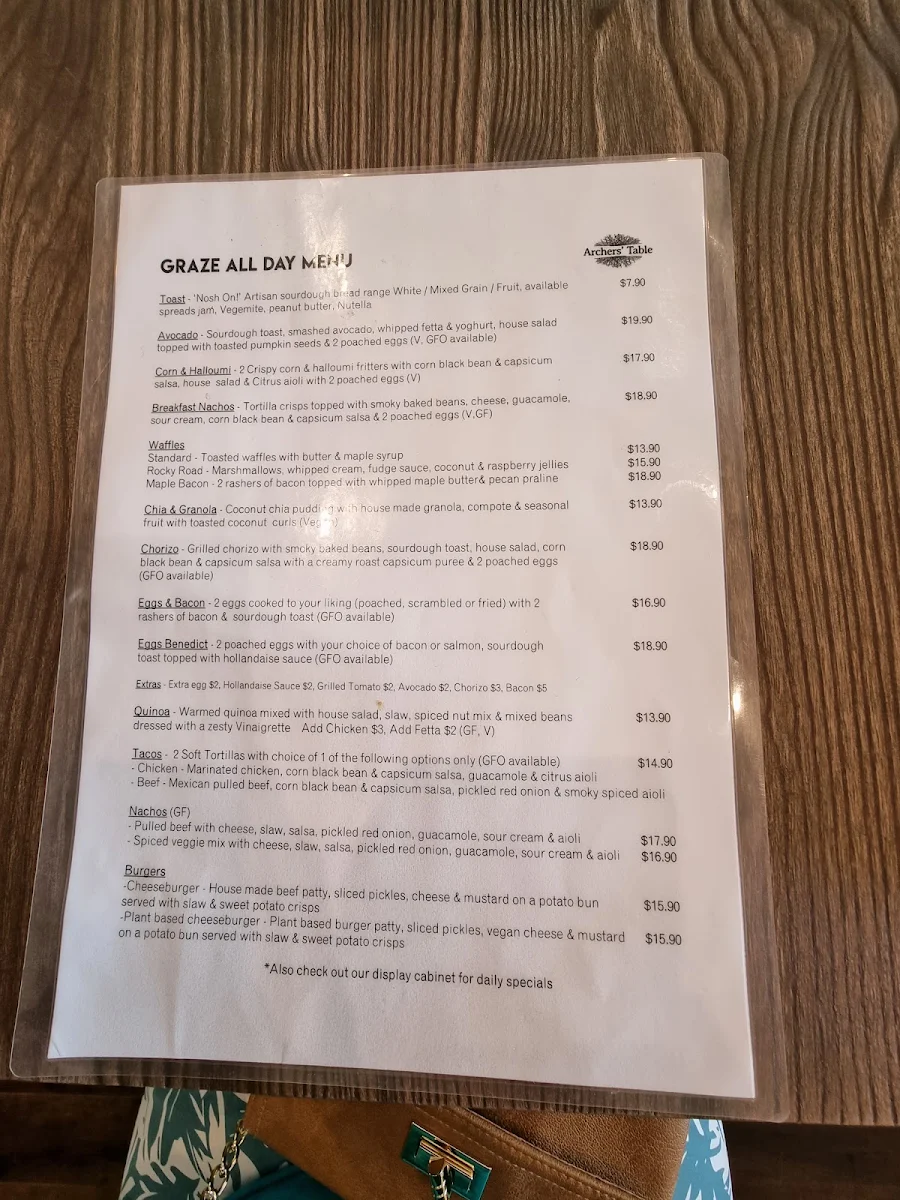 Menu, Archers' Table