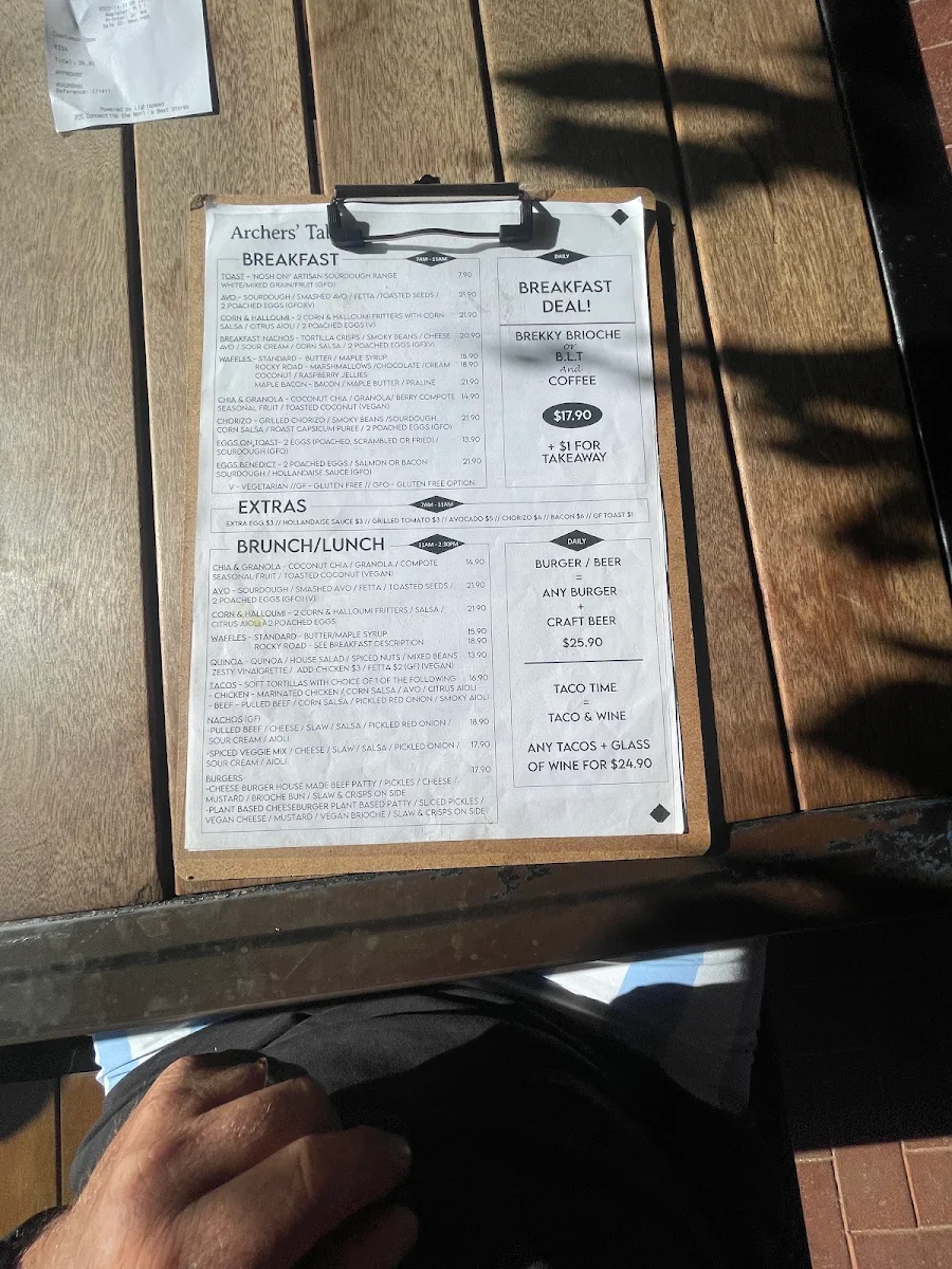Menu, Archers' Table