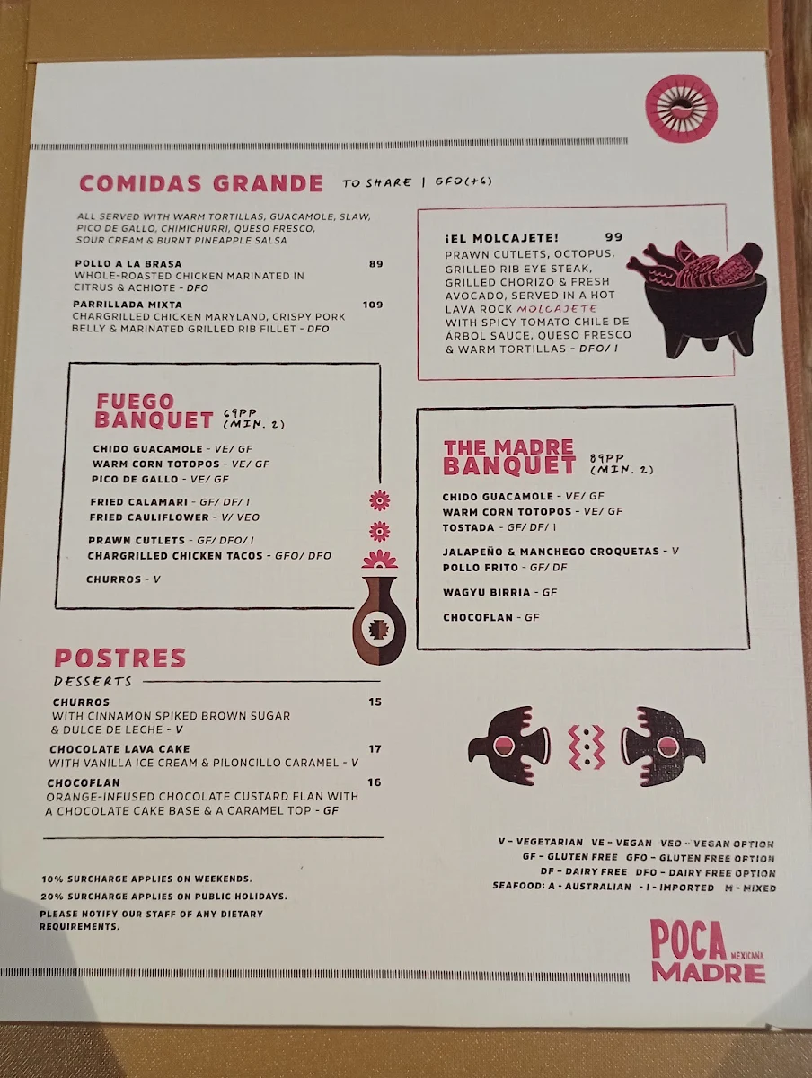 Menu, Poca Madre Restaurant