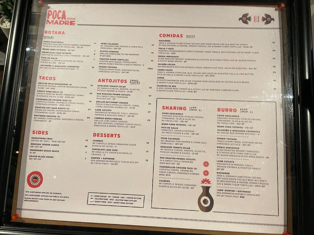 Menu, Poca Madre Restaurant